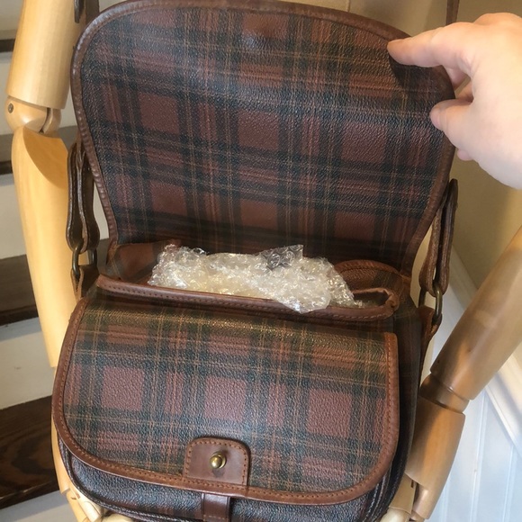 W RALPH LAUREN Brown Tartan Plaid Multi Pocket Tote Crossbody Shoulder Bag - Picture 13 of 17